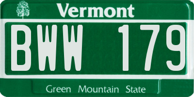 VT license plate BWW179