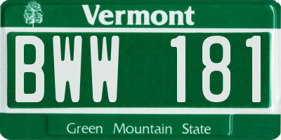 VT license plate BWW181
