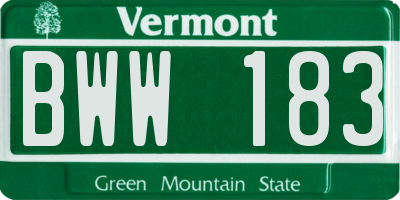 VT license plate BWW183