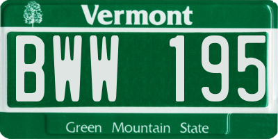 VT license plate BWW195