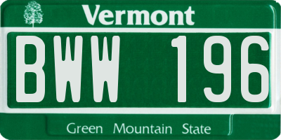VT license plate BWW196