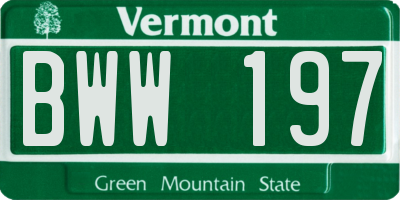 VT license plate BWW197