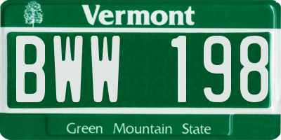 VT license plate BWW198