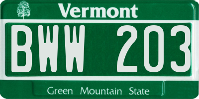 VT license plate BWW203