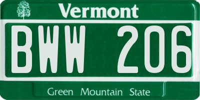 VT license plate BWW206