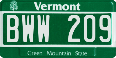 VT license plate BWW209