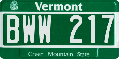 VT license plate BWW217
