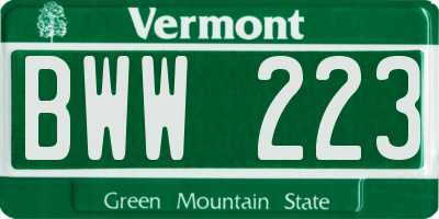 VT license plate BWW223