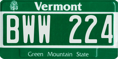 VT license plate BWW224