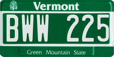 VT license plate BWW225