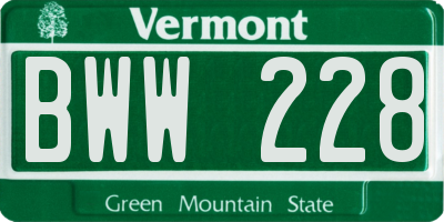 VT license plate BWW228