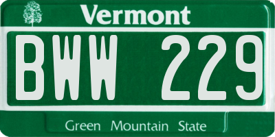 VT license plate BWW229