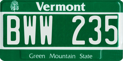 VT license plate BWW235