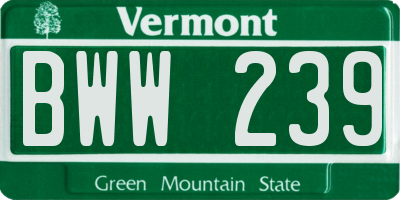 VT license plate BWW239