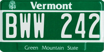 VT license plate BWW242