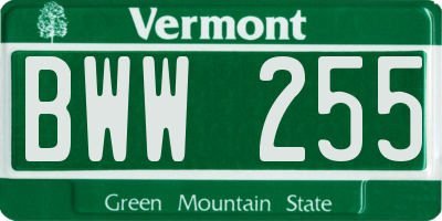 VT license plate BWW255