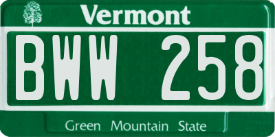 VT license plate BWW258