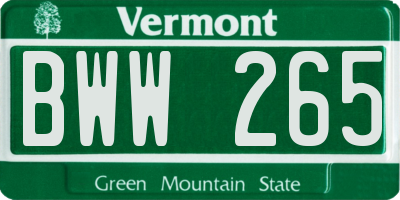 VT license plate BWW265