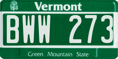 VT license plate BWW273