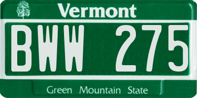 VT license plate BWW275