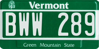 VT license plate BWW289