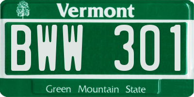 VT license plate BWW301