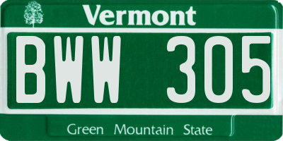 VT license plate BWW305