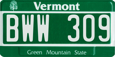 VT license plate BWW309