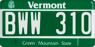 VT license plate BWW310