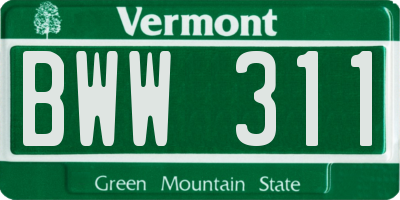 VT license plate BWW311