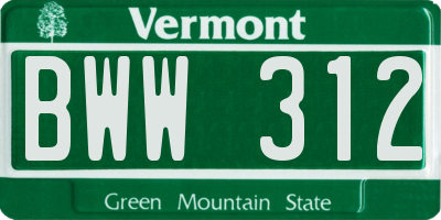 VT license plate BWW312