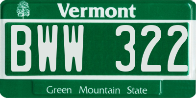 VT license plate BWW322