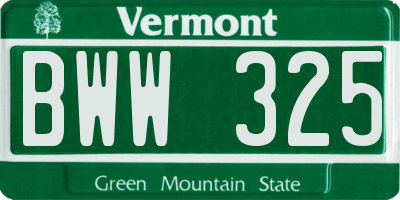 VT license plate BWW325