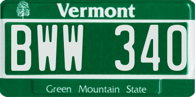 VT license plate BWW340