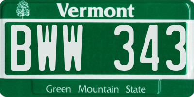 VT license plate BWW343