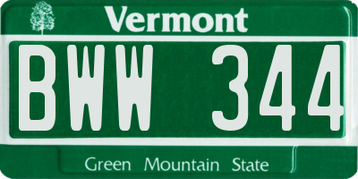 VT license plate BWW344