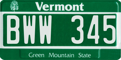 VT license plate BWW345