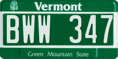 VT license plate BWW347