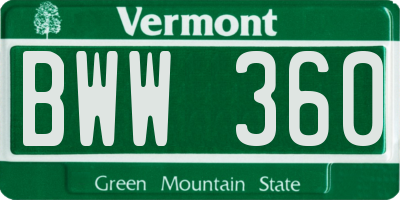VT license plate BWW360