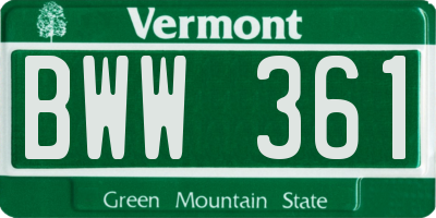VT license plate BWW361