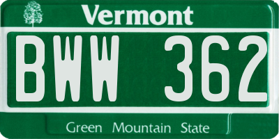 VT license plate BWW362