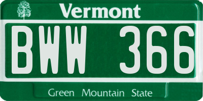 VT license plate BWW366