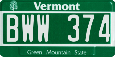 VT license plate BWW374