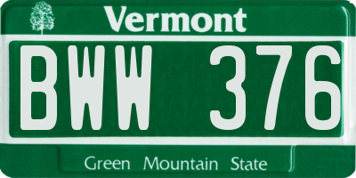 VT license plate BWW376