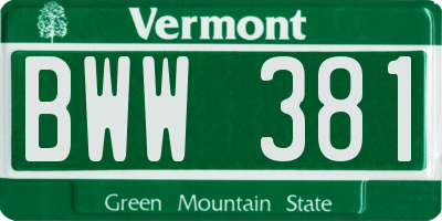 VT license plate BWW381