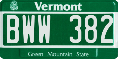 VT license plate BWW382