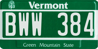 VT license plate BWW384