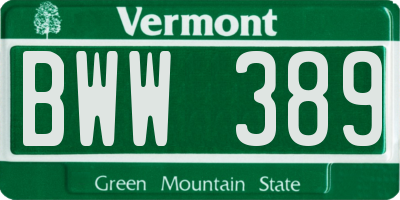 VT license plate BWW389