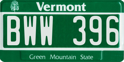 VT license plate BWW396