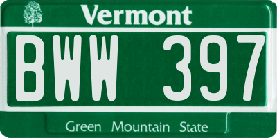 VT license plate BWW397